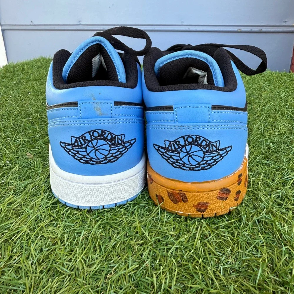 Nike‎ Air Jordan 1 Low University Blue Black Leopard Custom Mens Size 8 Flaws
